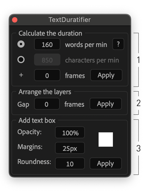 TextDuratifier interface showing the main control panel