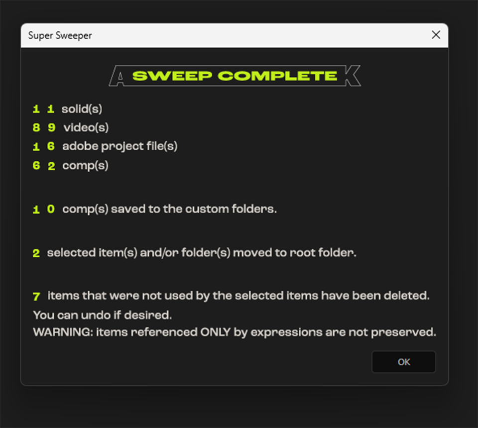 Image showing Super Sweeper's post-sweep message.