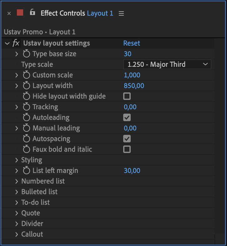 Layout settings