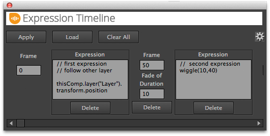 Interface of the ExpressionTimeline After Effects script