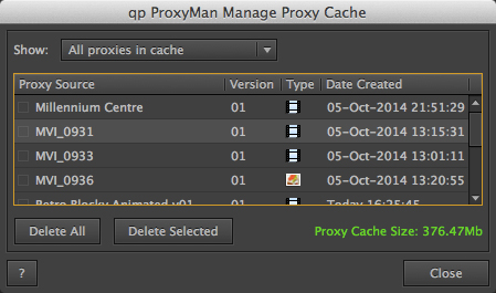 Manage Proxy Cache Dialog